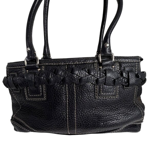 COACH Black Leather Hamptons Braided Tassel Shoulder Bag Tote w 